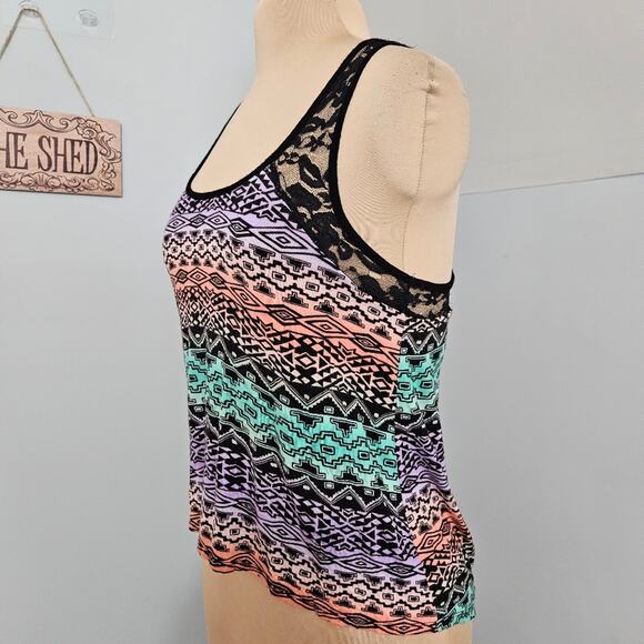 Wet Seal Aztec Print Lace Racerback Tank Top Size Medium Y2K Whimsigoth Fairy - Picture 4 of 14